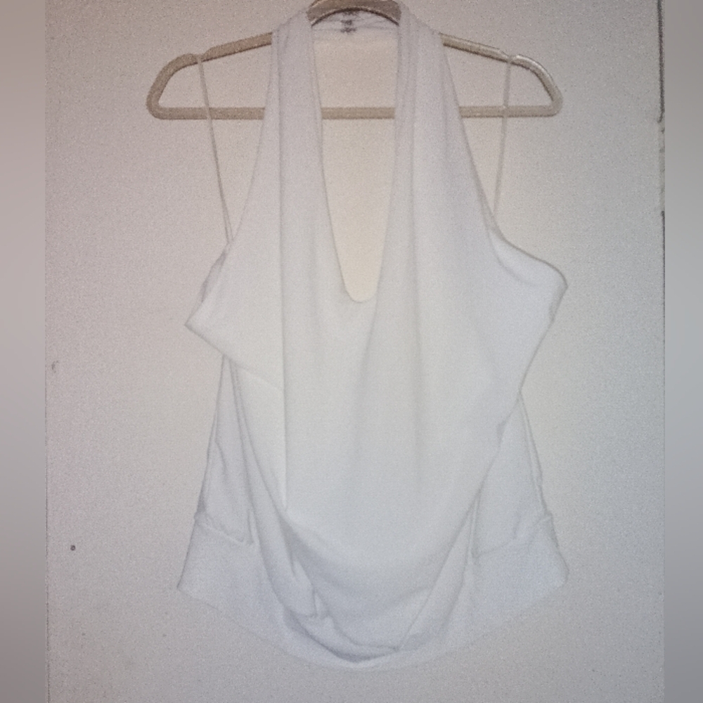 EXPRESS White Asymmetrical Draped Halter Tank Top